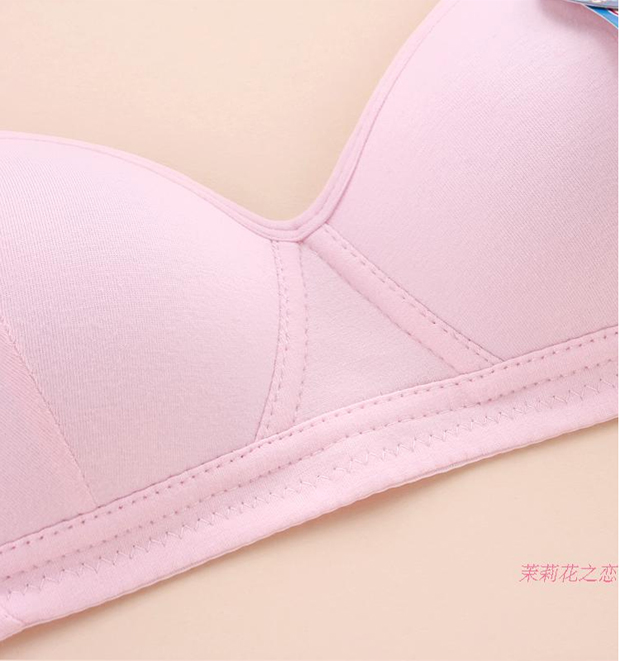 Mùa hè rắn màu cotton cô gái áo ngực không có vành thời kỳ phát triển học sinh trung học thể thao đồ lót kích thước lớn mỏng mẫu cốc ao lót cho con bú
