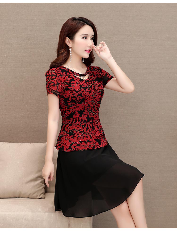 Trung niên kích thước lớn mẹ nạp 2018 mùa hè mới giả hai mảnh một dòng váy trong phần dài in đầm voan nữ mẫu đầm xòe đẹp