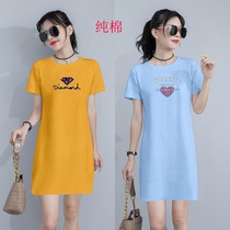 Pure cotton short-sleeved long T-shirt top mid-length summer Korean style loose casual can go out pajamas womens half-sleeved nightgown