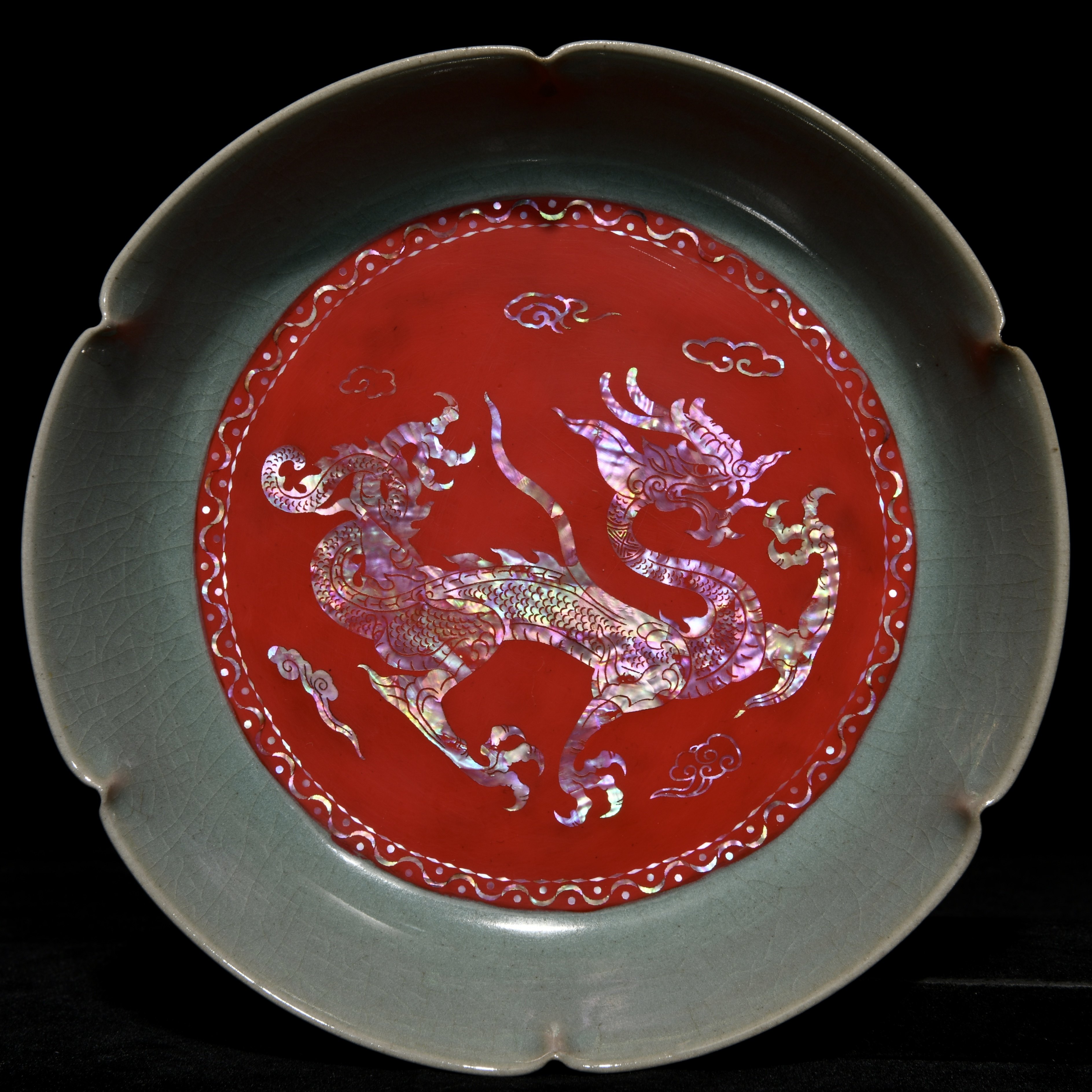 宋代汝窑螺钿龙纹葵口洗古董收藏古玩陶瓷古瓷器老货