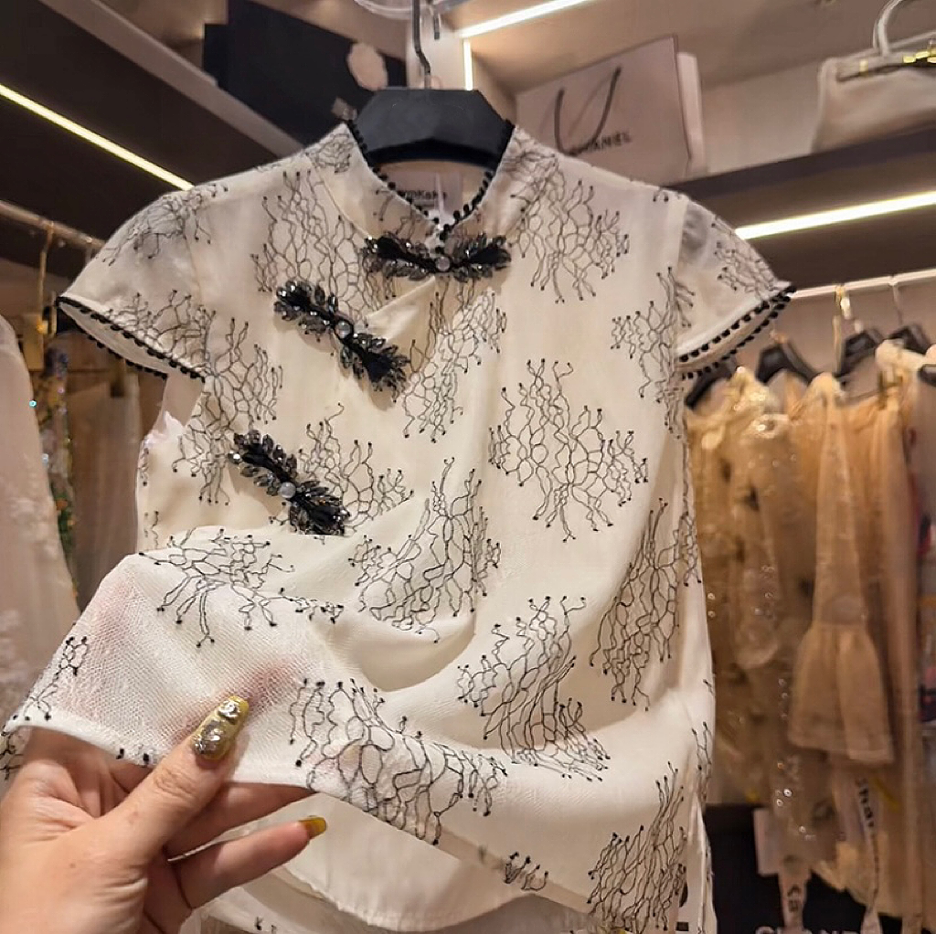 2026夏季新款新中式国风提花盘扣高级感轻奢袖衬衫女修身显瘦上衣