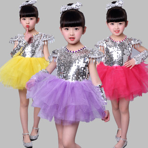 girls princess ballet chorus dresses Children jazz dance performance Dress Girls drum drum modern dance hip hop sequined fluffy Skirt Dance Costume