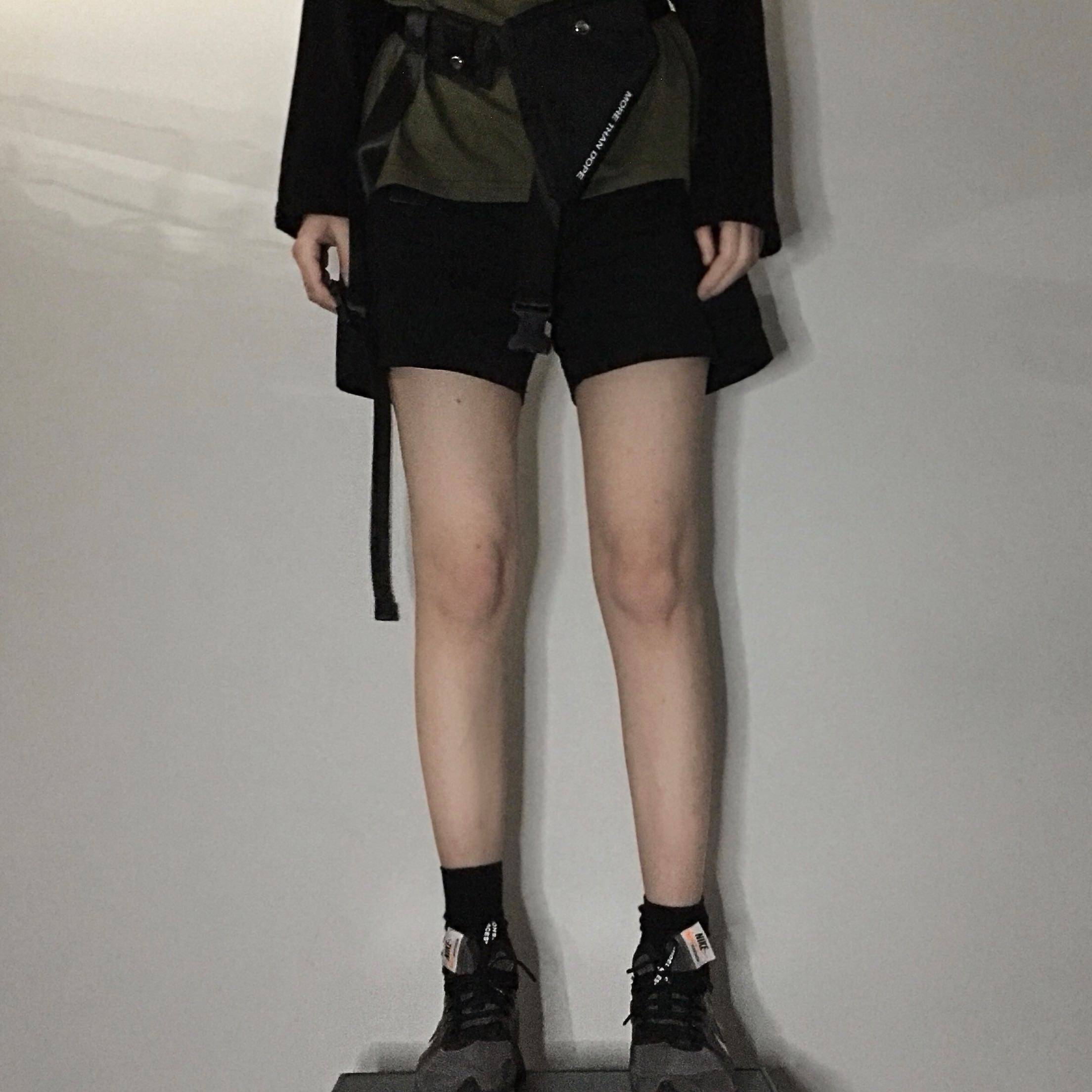 Xenophagy-buckle-large long legs-overalls shorts (delivery belt)