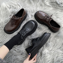 Black small leather shoes female English style 2021 new spring and autumn round head retro thick bottom pine cake jk Mary Jane shoes winter