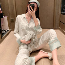 Sexy lace that can boost happiness ~ S F Elizabea Ice Sleeping Womens Spring and Autumn Long sleeves Striped Popcorn