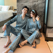 Couples party ~ Nordic ambience S F Elizabea sleepwear womens spring autumn new ice silk jacquard mens home