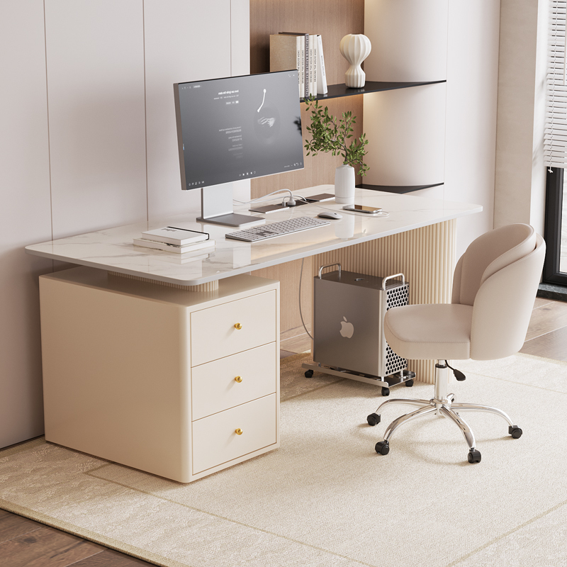 Cream-Colored Slate Desk, Living Room Desktop Computer Desk, Home Office Desk for Small Apartments, Can Hold a Computer with a Power Outlet