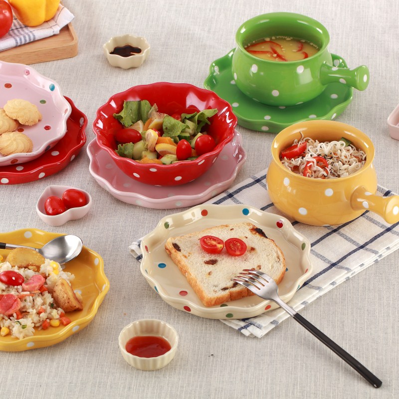 Polka bộ đồ ăn đặt món ăn nhà bộ bát salad ăn sáng bát ngũ cốc bát món ăn tấm baking bát món ăn Phương Tây