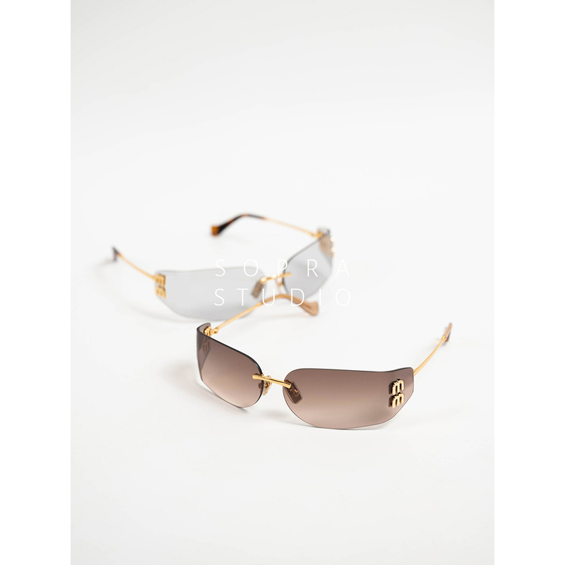 Sopra Studio·Metal Letter Narrow Frame Curved Sunglasses Fashionable Rimless Sunglasses for Women