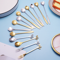Home creative cute petal dessert spoon gold cherry heart-shaped coffee spoon long handle stirring spoon stainless steel small spoon