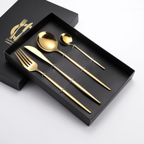 European stainless steel household western tableware steak knife fork spoon dessert spoon four-piece set opening gift logo customization