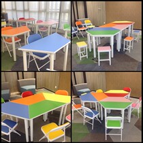 Hexagon Office Composition Training Session Trapezoidal Table Mobile Hexagonal Splicing Table Students Single Classroom Table And Chairs
