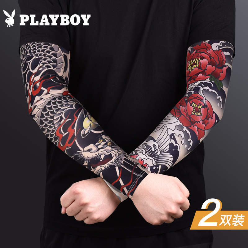 Playboy Tattoo Sleeve for Men, Floral Arm Tattoo Sleeve, Driving Arm Protector, Cooling Sleeve, Ice Silk Sun Protection Sleeve for Women