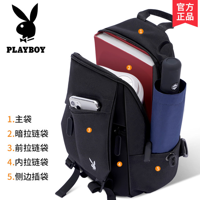 Playboy Chest Bag Crossbody Bag ຜູ້ຊາຍໃຫມ່ຄວາມອາດສາມາດຂະຫນາດໃຫຍ່ຄົນອັບເດດ: ຖົງບ່າຖົງຫນ້າເອິກ Casual Cross-Bag Backpack Trendy