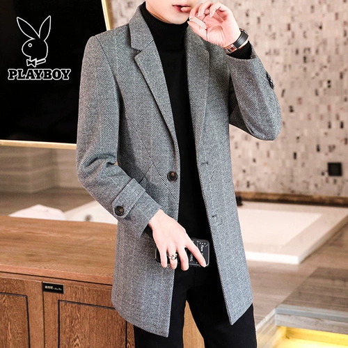 Playboy, демисезонное длинное трендовое шерстяное пальто, средней длины, увеличенная толщина, облегающий крой