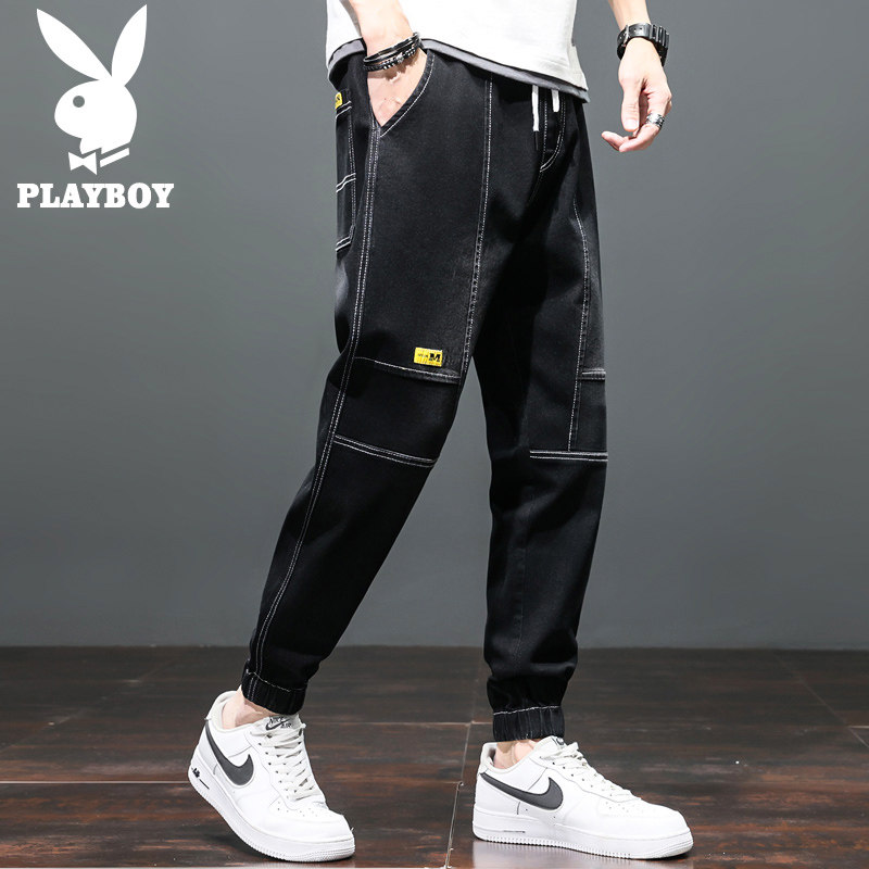 Playboy jeans men's autumn black Korean style loose casual all-match straight all-match long pants