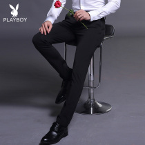 Playboy trousers Mens slim straight vertical business dress black suit pants Mens casual suit pants