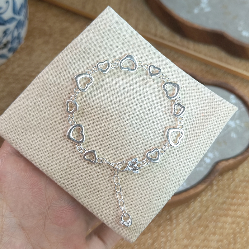 Meizhen 999.9 Pure Silver Ancient-Style Heart Hollow Bracelet, Simple and Versatile, Niche Design, Suitable for Gifting