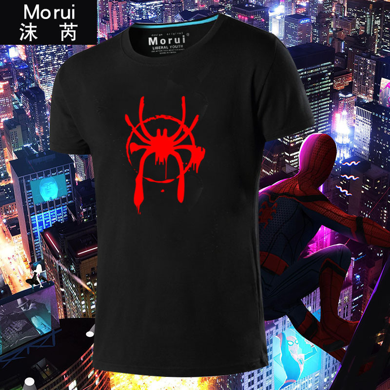 Movie Merchandise Spider-Man: into the Spider-Verse Short-Sleeve T-Shirt for Men and Women, Marvel Top, All-Cotton Half-Sleeve Movie Merchandise Spider-Man: into the Spider-Verse Short-Sleeve T-Shirt for Men and Women, Marvel Top, All-Cotton Half-Sleeve