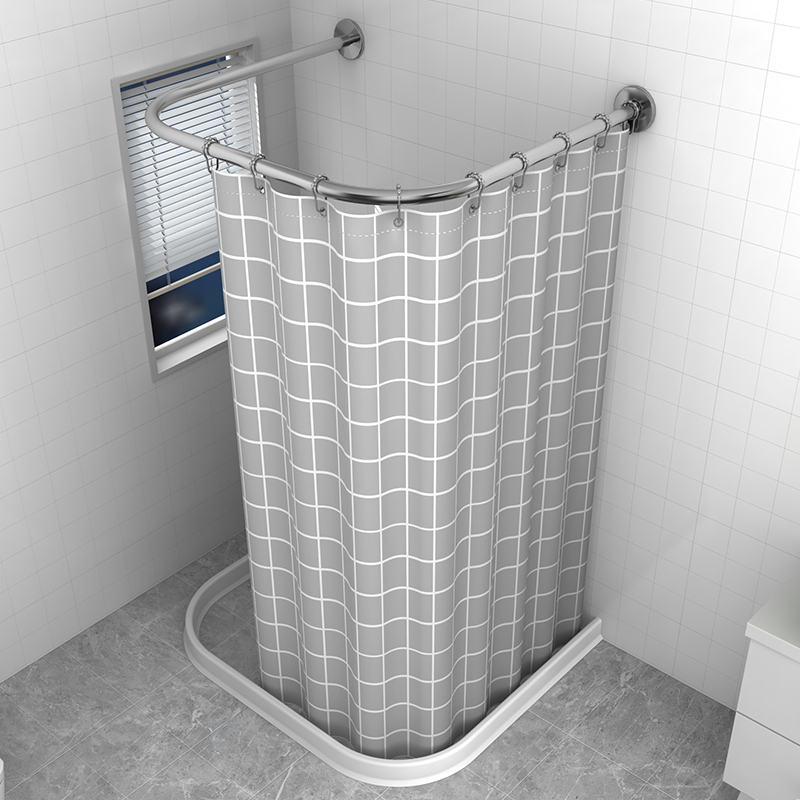Bathroom U-Shaped Shower Curtain Set Waterproof Fabric Bath Curtain Bathroom Curtain No-Drill Arc-Shaped Curtain Door Curtain Partition Curtain