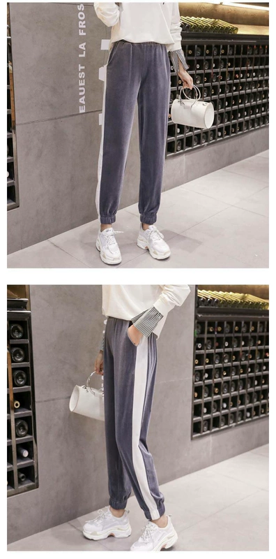 Mùa thu và mùa đông của phụ nữ nhung vàng quần pyjama quần âu quần âu kín chân cộng với nhung dày nhung rộng rãi ấm áp quần âu mặc nhà - Quần tây