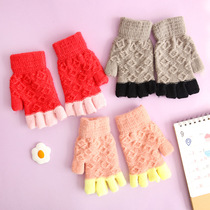 Autumn and winter children half-finger gloves warm and thick students write learning riding bare finger wool leisure gloves children
