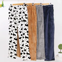 Mùa đông quần flannel pyjama nam cộng với nhung dày cộng với phân bón XL dài giữa và tuổi già lông cừu san hô nhà quần tây nữ lưng cao