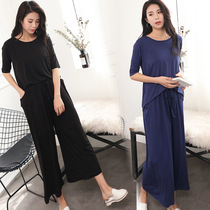 200 Jin Fat Plus Size Short Sleeve Pajamas Women Summer Thin Fat MM Modal Loose Wide Leg Pants Home Clothing Set