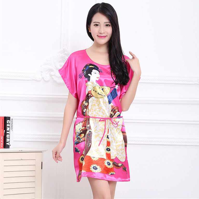 Xia Xin nữ ngắn tay lụa nightdress thanh lịch mượt nữ gió eo băng thông lỏng kích thước lớn ăn mặc đồ ngủ dịch vụ nhà