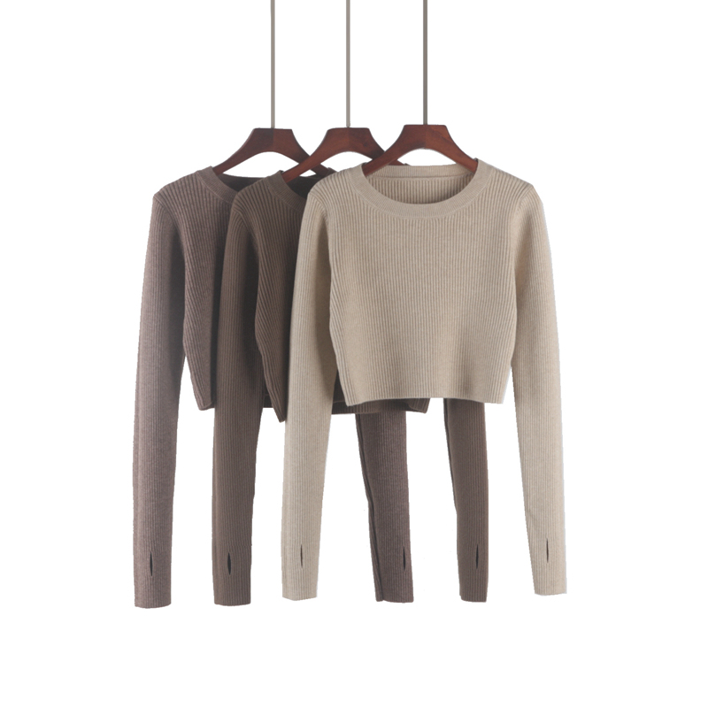 Knitted Sweater for Women, Spring 2026, High-Waisted, Ultra-Short, Long-Sleeved, Petite, Slim-Fit, Crop Top, Inner Layering Top