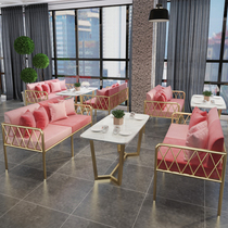 Nordic golden wrought iron sofa Small apartment sofa coffee table combination Net celebrity shop Cafe studio lounge chair