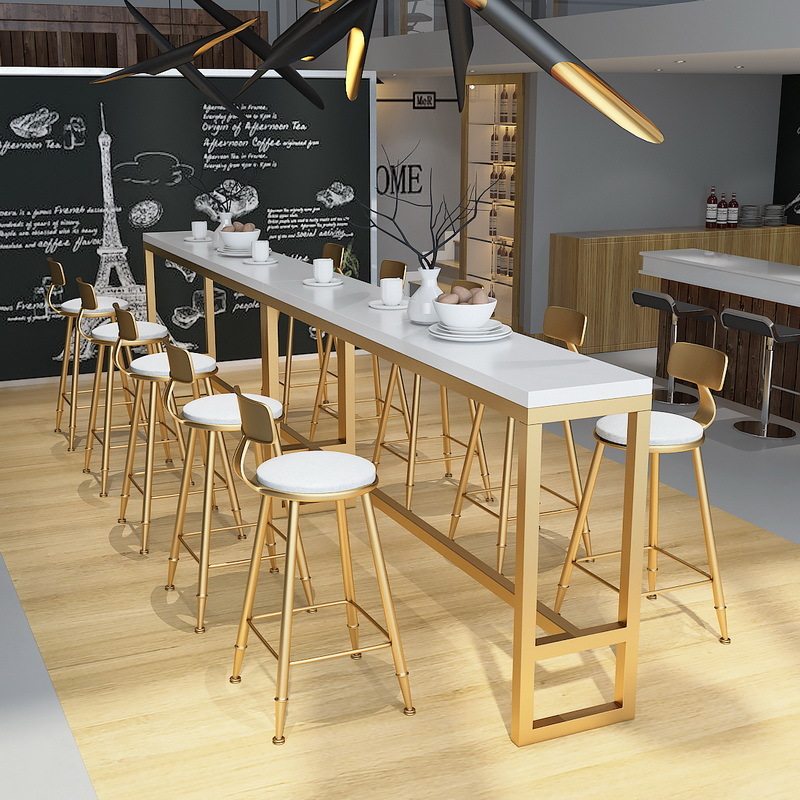 Nordic bar table and chairs against the wall long table solid wood bar table bar milk tea shop cafe table and chair combination