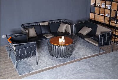 American retro wrought iron sofa card seat table and chair combination loft industrial lazy sofa leisure coffee milk tea shop chair