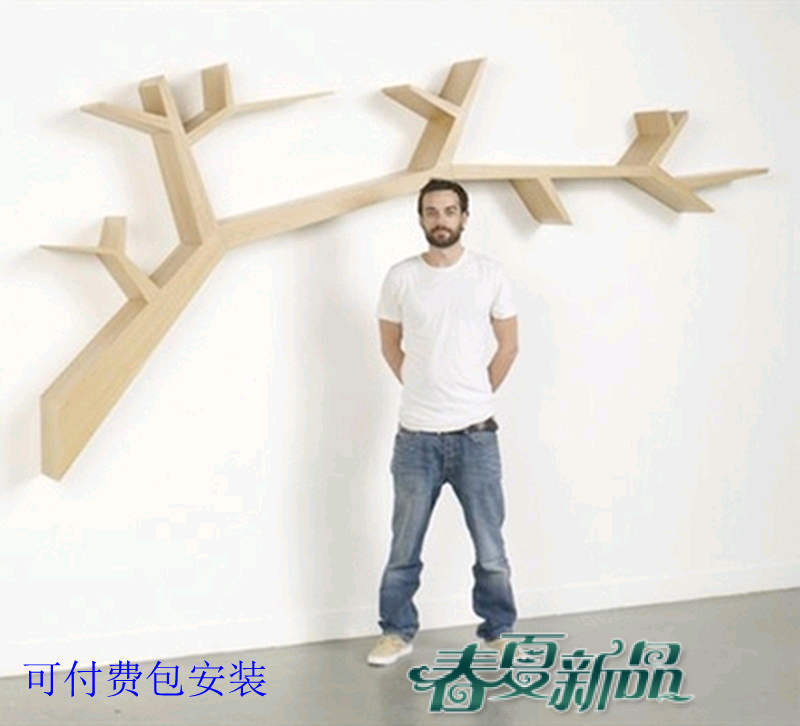 Creative tree-shaped bookshelf solid wood wall TV sofa decorative frame wall-mounted background wall shelf shelf shelf