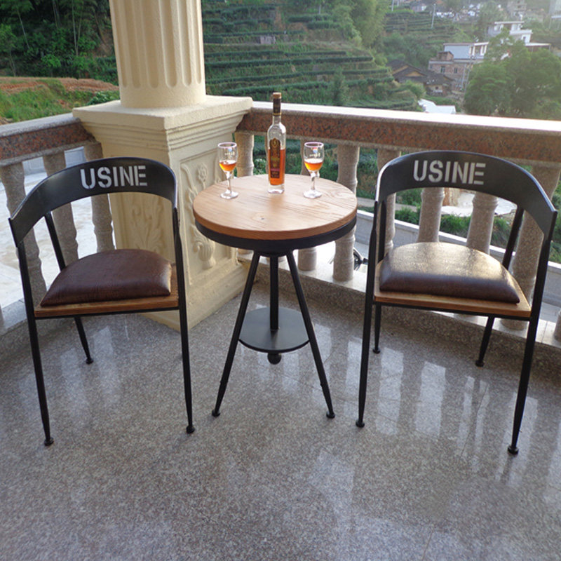 European retro wrought iron balcony leisure table and chair set, old solid wood coffee restaurant bar table and chair small coffee table