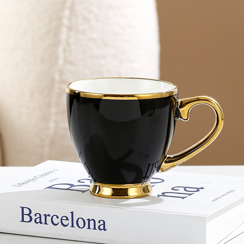 Nordic Light Luxury Colored Glaze Mug with Gold Rim, High-Value Ceramic Coffee Cup, Aristocratic Afternoon Tea Souvenir Drinking Cup