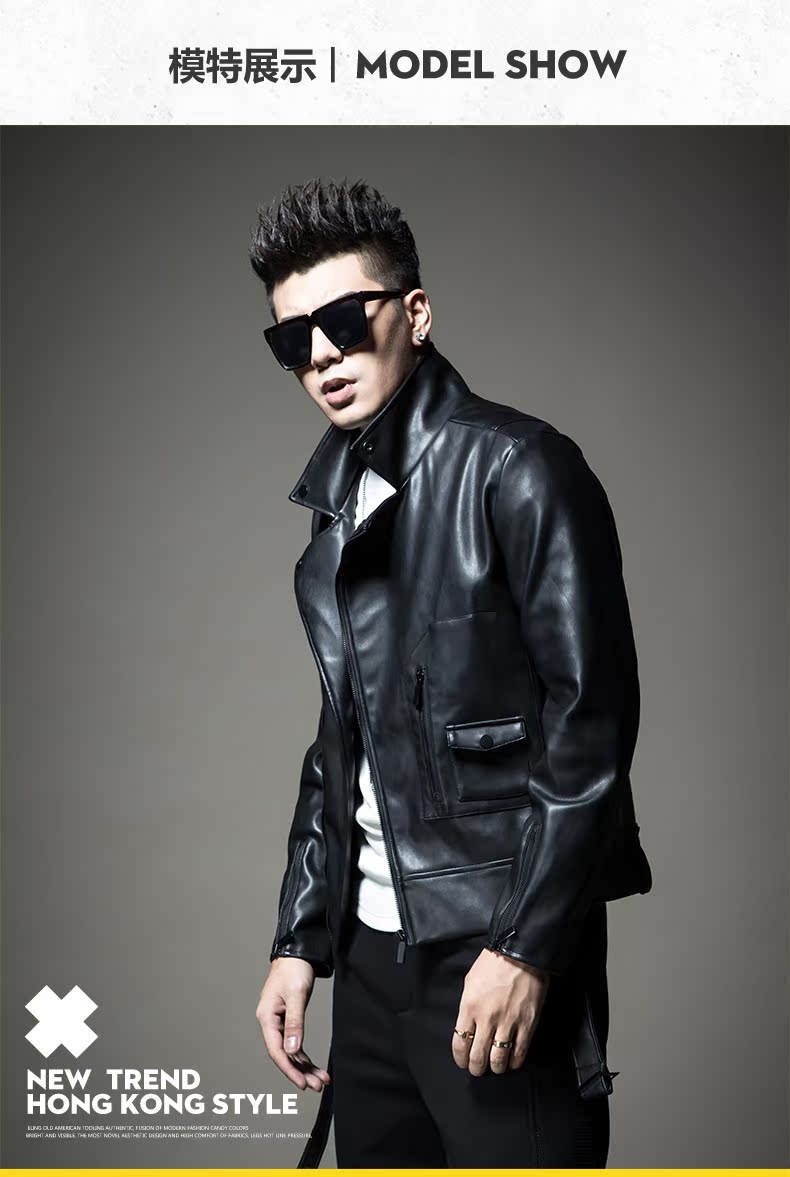 SXF Saint Shifan da nam 2018 mới Quần áo đầu máy Lapel Slim in áo khoác da PU áo khoác nam thủy triều áo khoác bomber