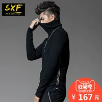 SXF Saint Xi Fan Gao Ling áo len nam mùa thu Hàn Quốc phiên bản của dòng của màu rắn cơ sở áo len đan khâu triều của nam giới áo len áo len cổ tim nam