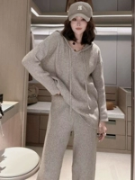 Демисезонный трикотажный кашемировый комплект, свитер, толстовка с капюшоном для отдыха