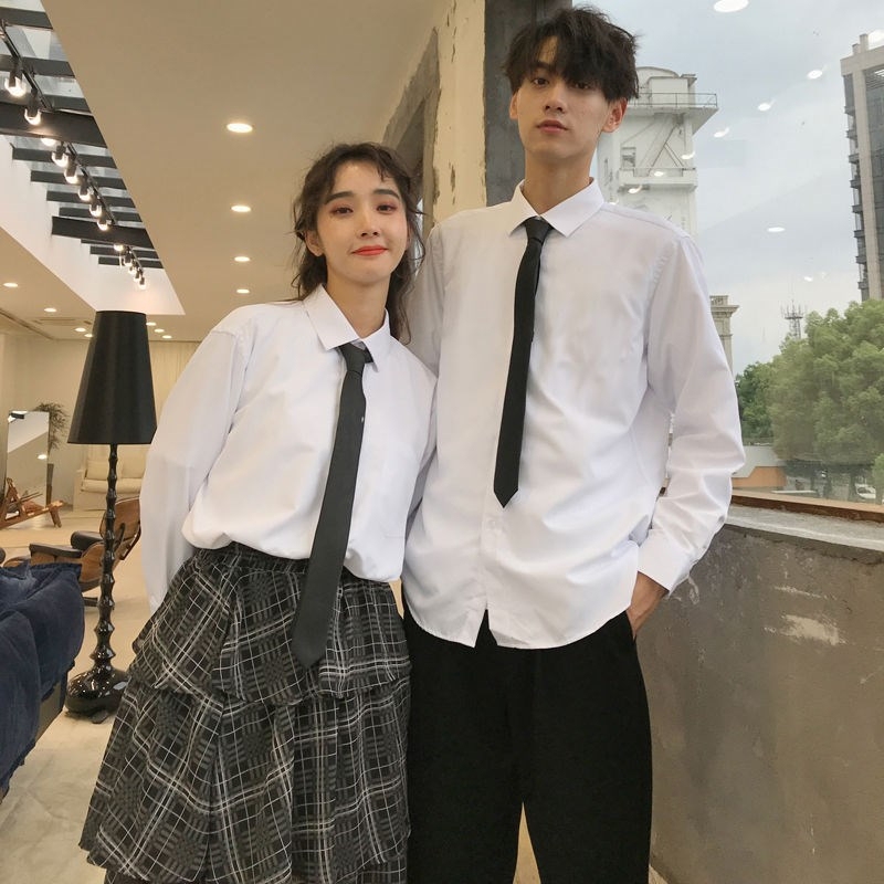 White Long-Sleeved Shirt for Men, College Style with Tie, High School Student Class Uniform, Pure White Dk Uniform Shirt with Tie White Long-Sleeved Shirt for Men, College Style with Tie, High School Student Class Uniform, Pure White Dk Uniform Shirt with Tie