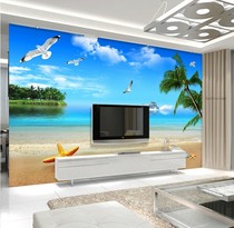 3d sea view beach scenery TV background wall Integrated wallboard Living room sofa sea blue sky Bamboo and wood fiber decoration