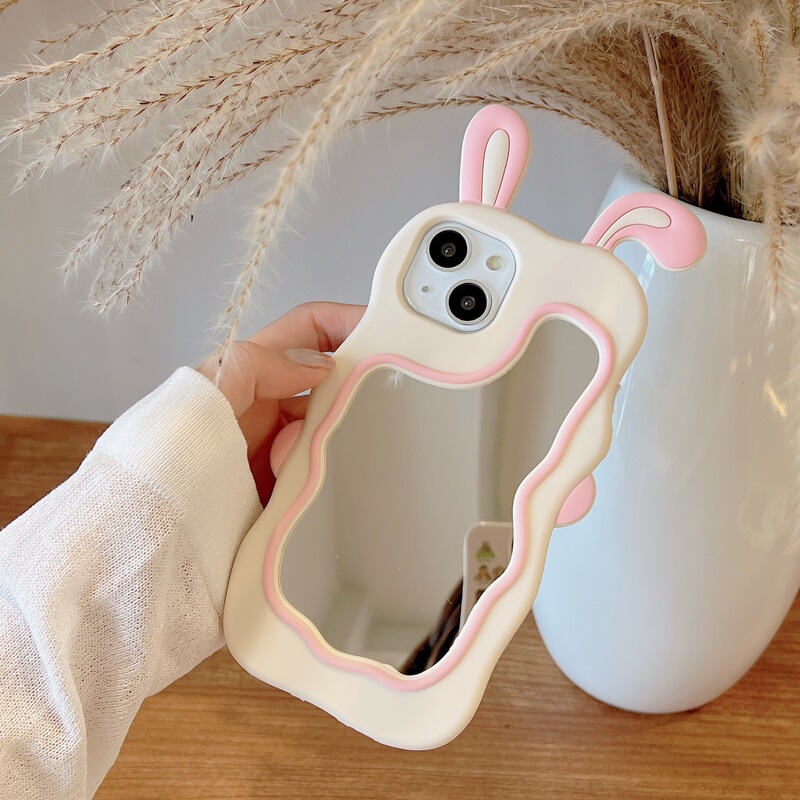 Apple Phone Case ins New Model with Makeup Mirror and Bunny Ears, Suitable for iPhone 15 Pro Max Phone Case, Female Apple 14Plus Shockproof 13Pm Silicone 12 Cute Cartoon Personality Pink Apple Phone Case ins New Model with Makeup Mirror and Bunny Ears, Suitable for iPhone 15 Pro Max Phone Case, Female Apple 14Plus Shockproof 13Pm Silicone 12 Cute Cartoon Personality Pink