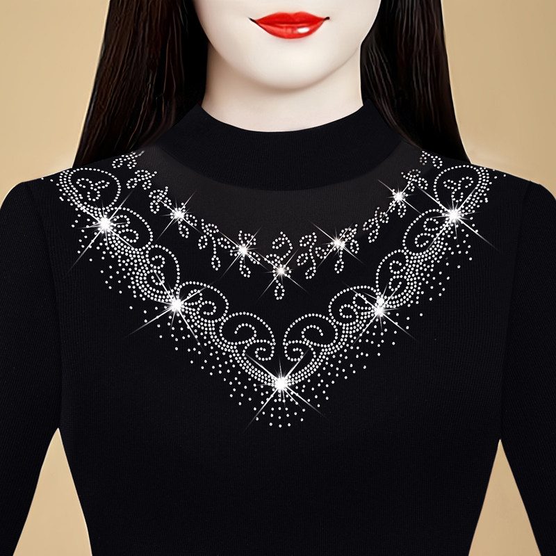 Высококачественная плюс бархатная весенне-осенняя одежда нового стиля в западном стиле, модная облегающая универсальная толстая теплая блузка с длинными рукавами, кружевная маленькая рубашка