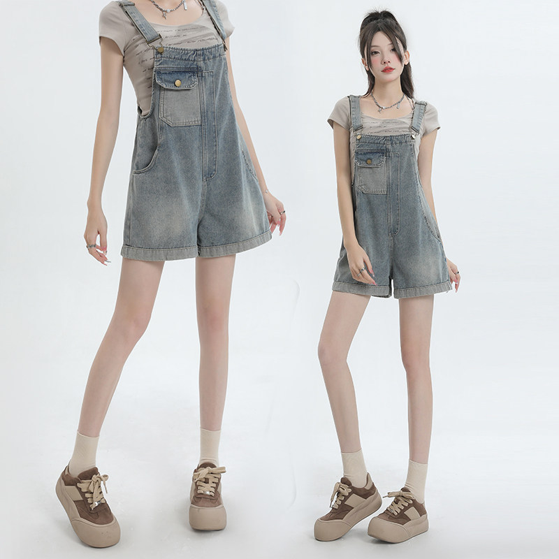 Denim Overalls for Women, Summer Thin Style, 2026 New Korean Version, Retro Slimming Loose Wide-Leg Jumpsuit Shorts Denim Overalls for Women, Summer Thin Style, 2026 New Korean Version, Retro Slimming Loose Wide-Leg Jumpsuit Shorts