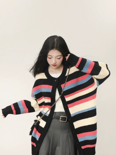 Трикотажный осенний кардиган, ретро куртка, свитер, свободный крой