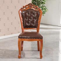 Hotel solid wood dining chair European leisure mahjong chair restaurant armchair hotel table and chair combination chair real leather chair