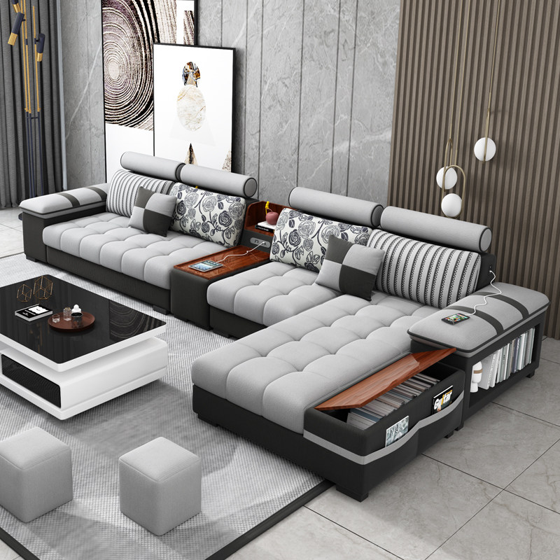 Fabric Sofa Combo Living Room Modern Minima Small Family Home Suit Corner New Latex Tech Cloth Sofa