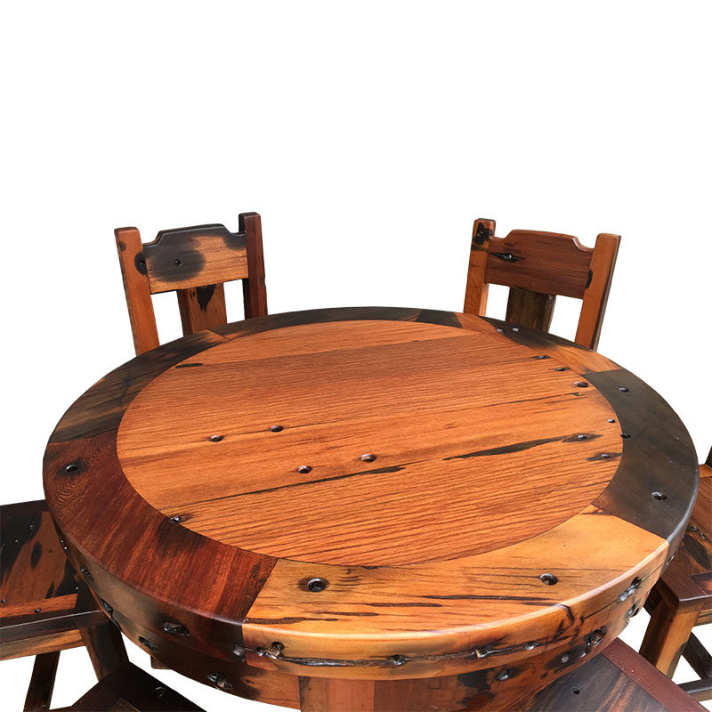 All solid wood round dining table old boat wood large round table home dining table dining chair Chinese log antique dining table and chair combination
