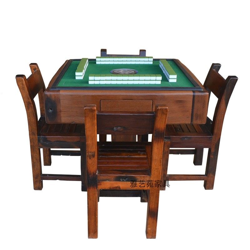 Old boat wood square table solid wood furniture full automatic mahjong table libiao core solid wood dining table multipurpose mahjong machine