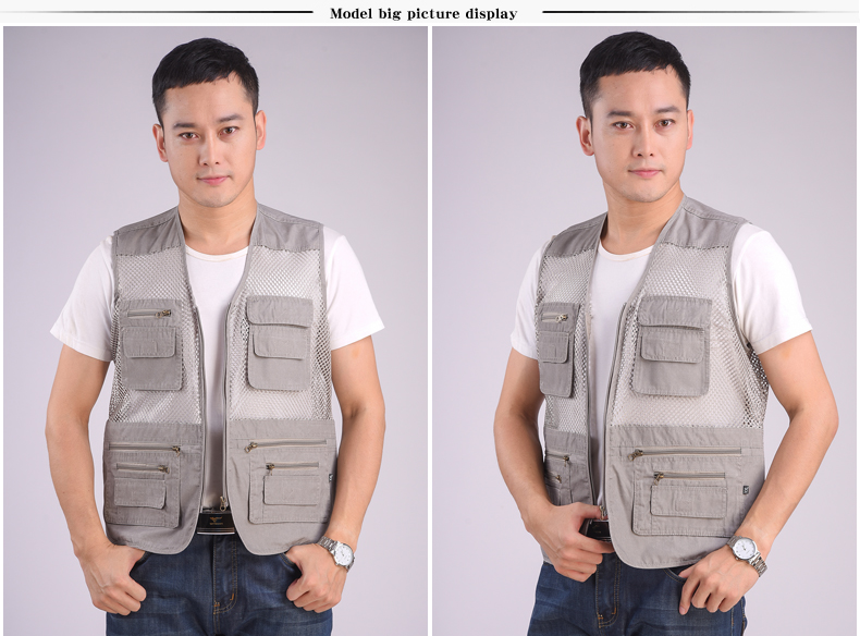 Áo vest nam bỏ túi nhiều tuổi trung niên mặc mùa xuân và mùa hè mỏng phần tuổi trung niên và tuổi già chụp ảnh lưới vest cha - Dệt kim Vest áo len hàn quốc